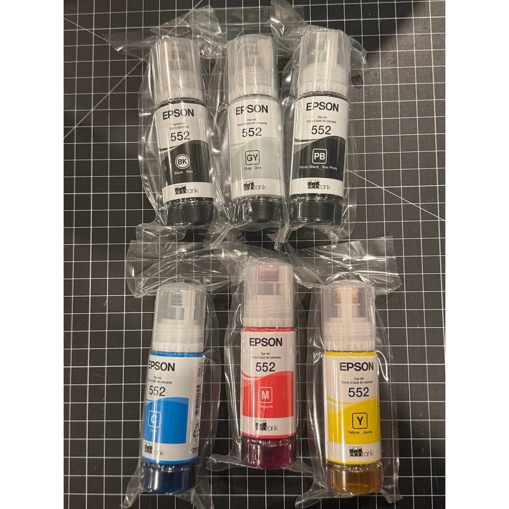 Epson 552 EcoTank Ink Bottles 6-Pack Multi-Color New Sealed 70ml T552 EXP 1/26